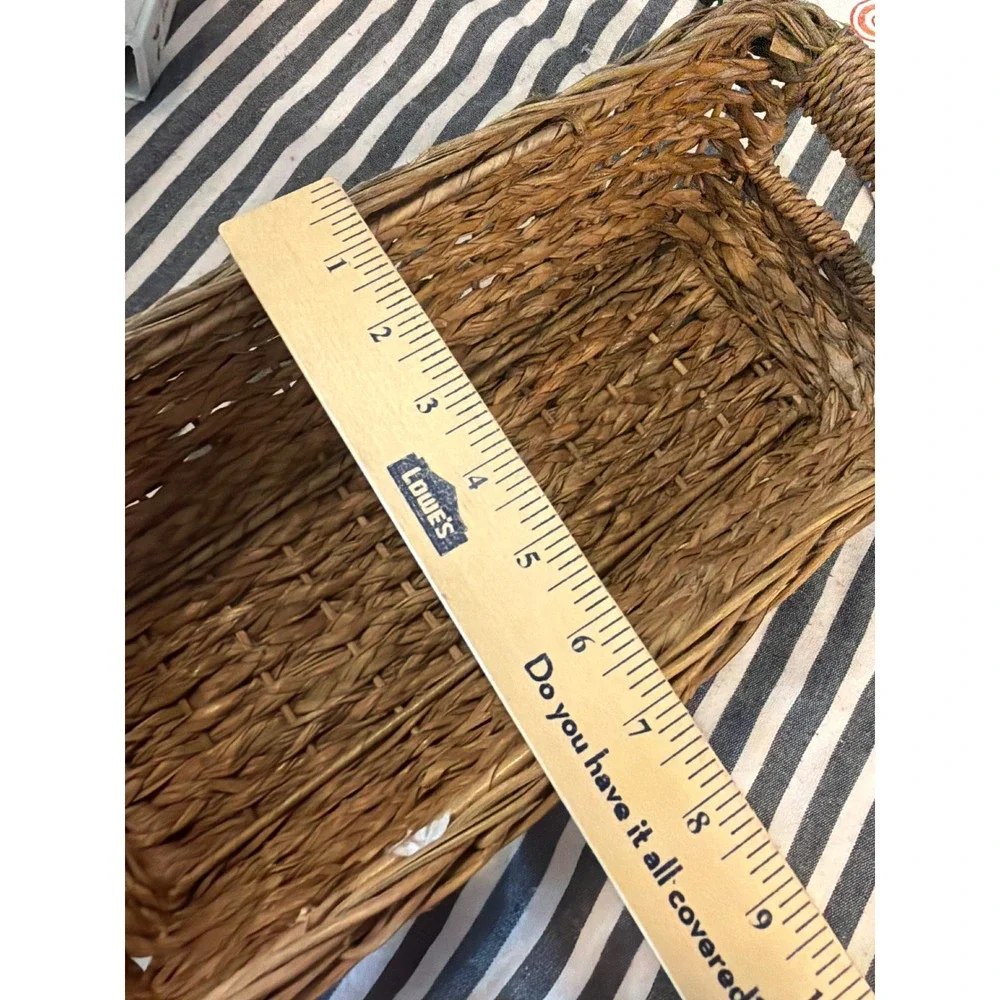 Woven Seagrass Rectangular Storage Basket with Handles Brown Rustic 16 inch
